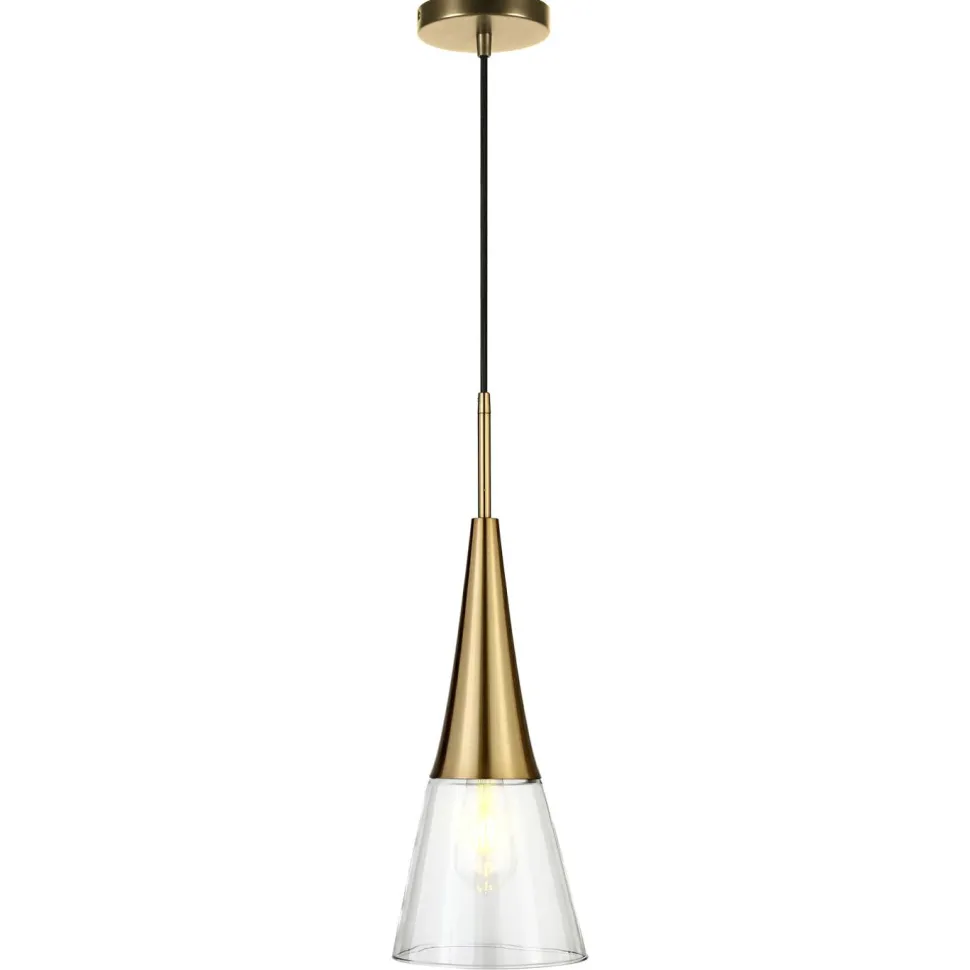 Myra 7.5" Wide Pendant with Glass Shade in Brass/Clear