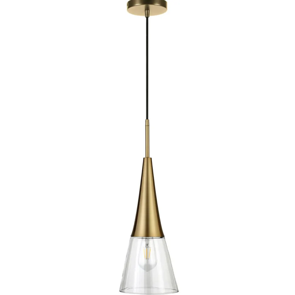 Myra 7.5" Wide Pendant with Glass Shade in Brass/Clear