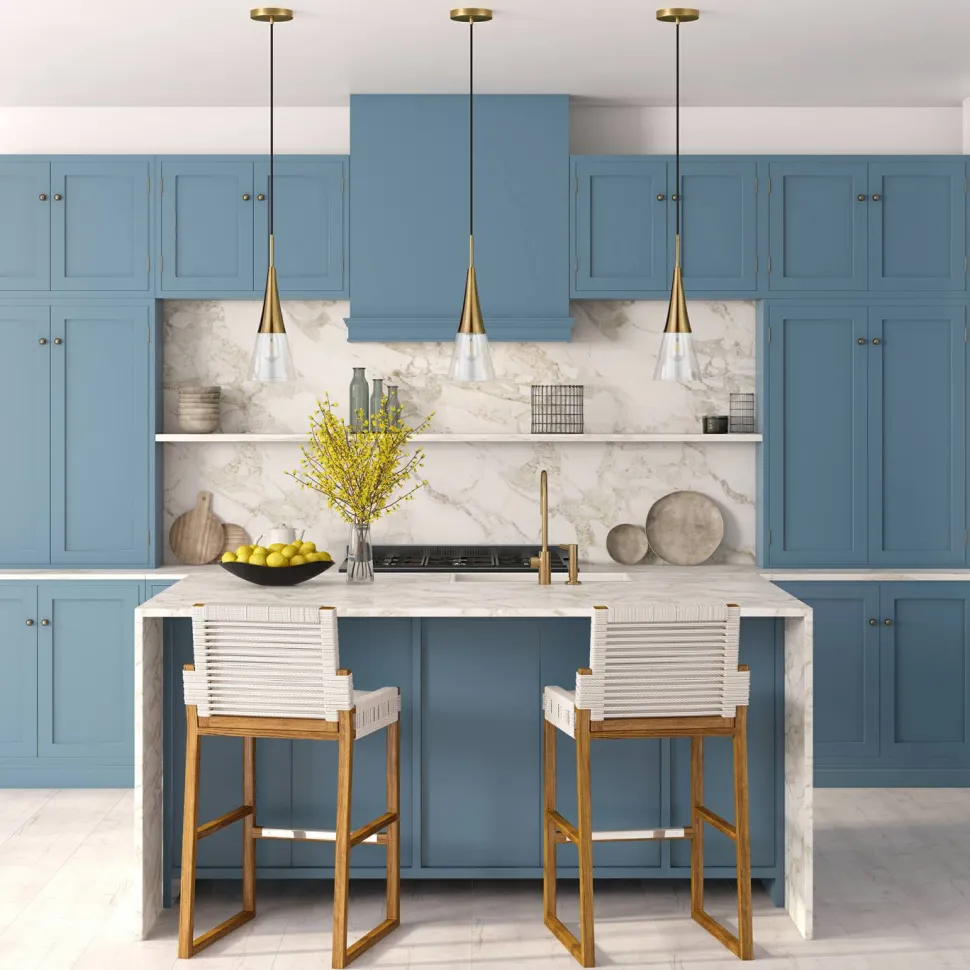 Myra 7.5" Wide Pendant with Glass Shade in Brass/Clear
