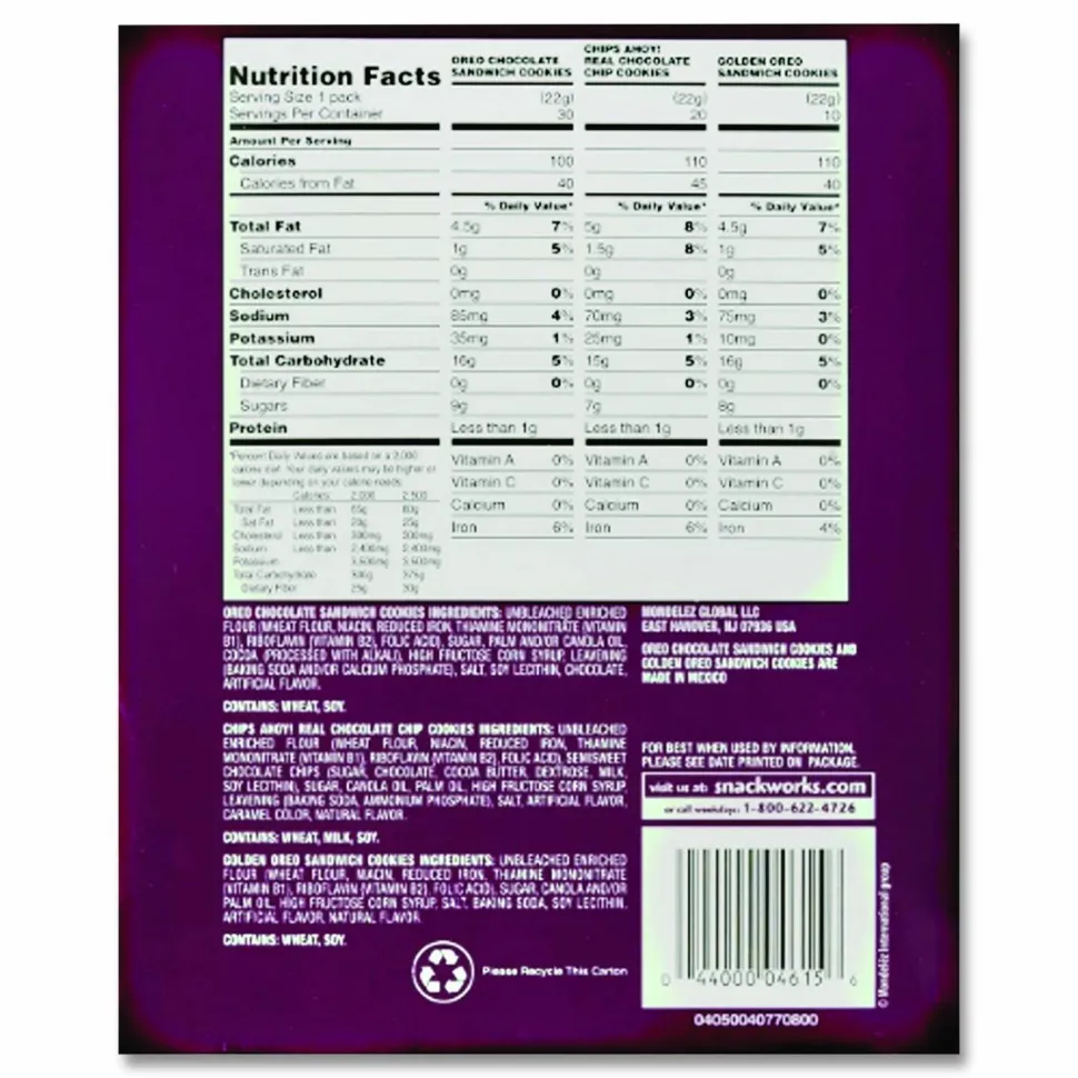 Nabisco Cookie Variety Pack, Assorted Flavors, 0.77 oz Pack, 60 Packs/Carton