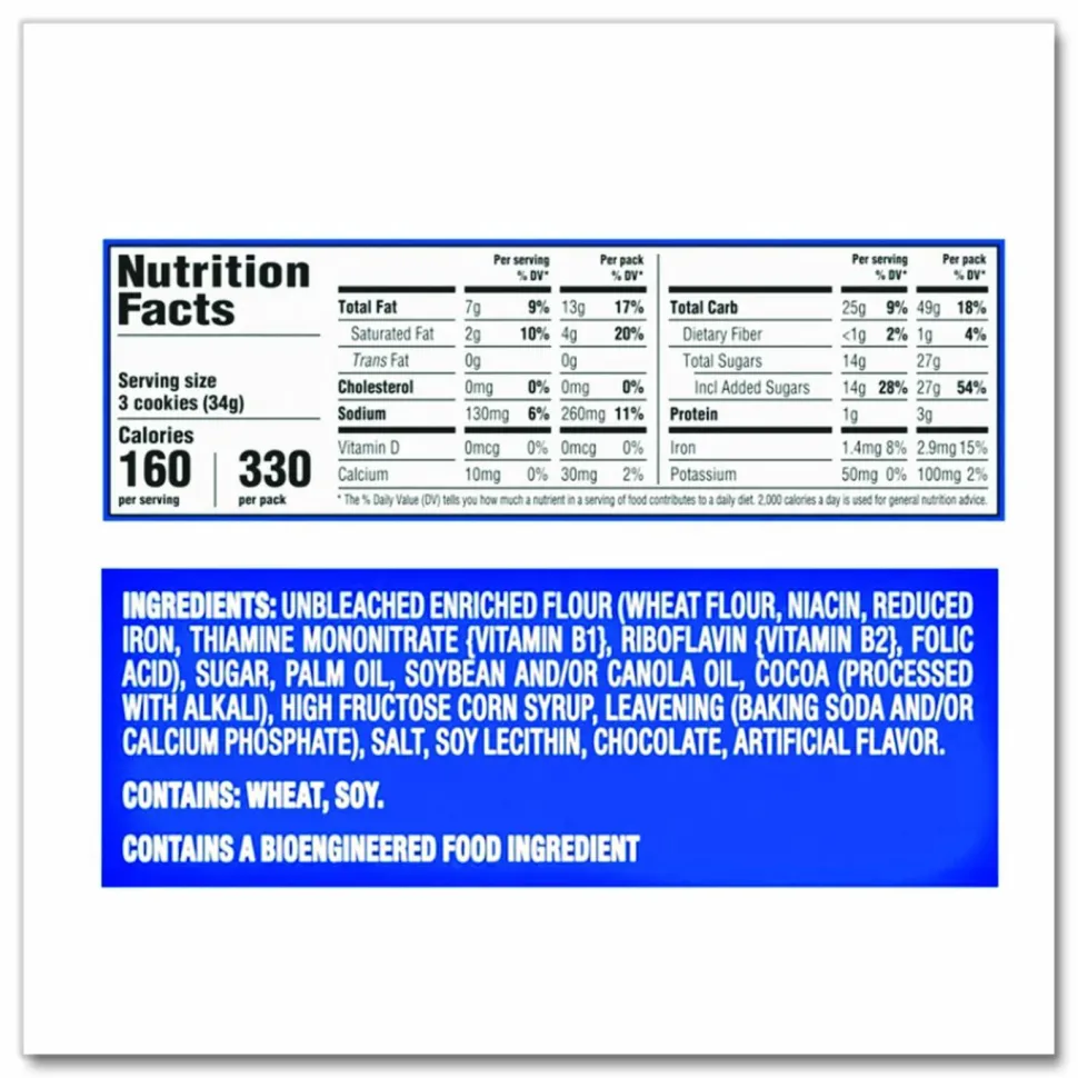 Nabisco Oreo Cookies Single Serve Packs, Chocolate, 2 oz Pack, 30/Carton