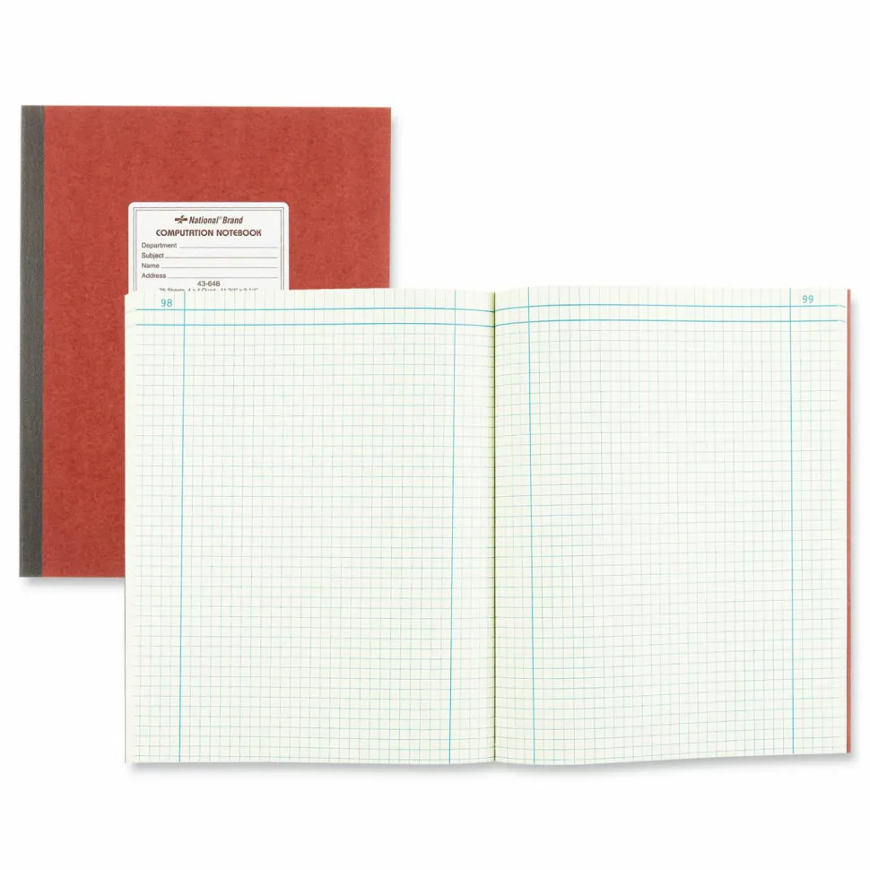 National Brand 100% Recycled Computation Notebook, 4 x 4 Quad, 11 3/4" x 9 1/4", 75 Sheets