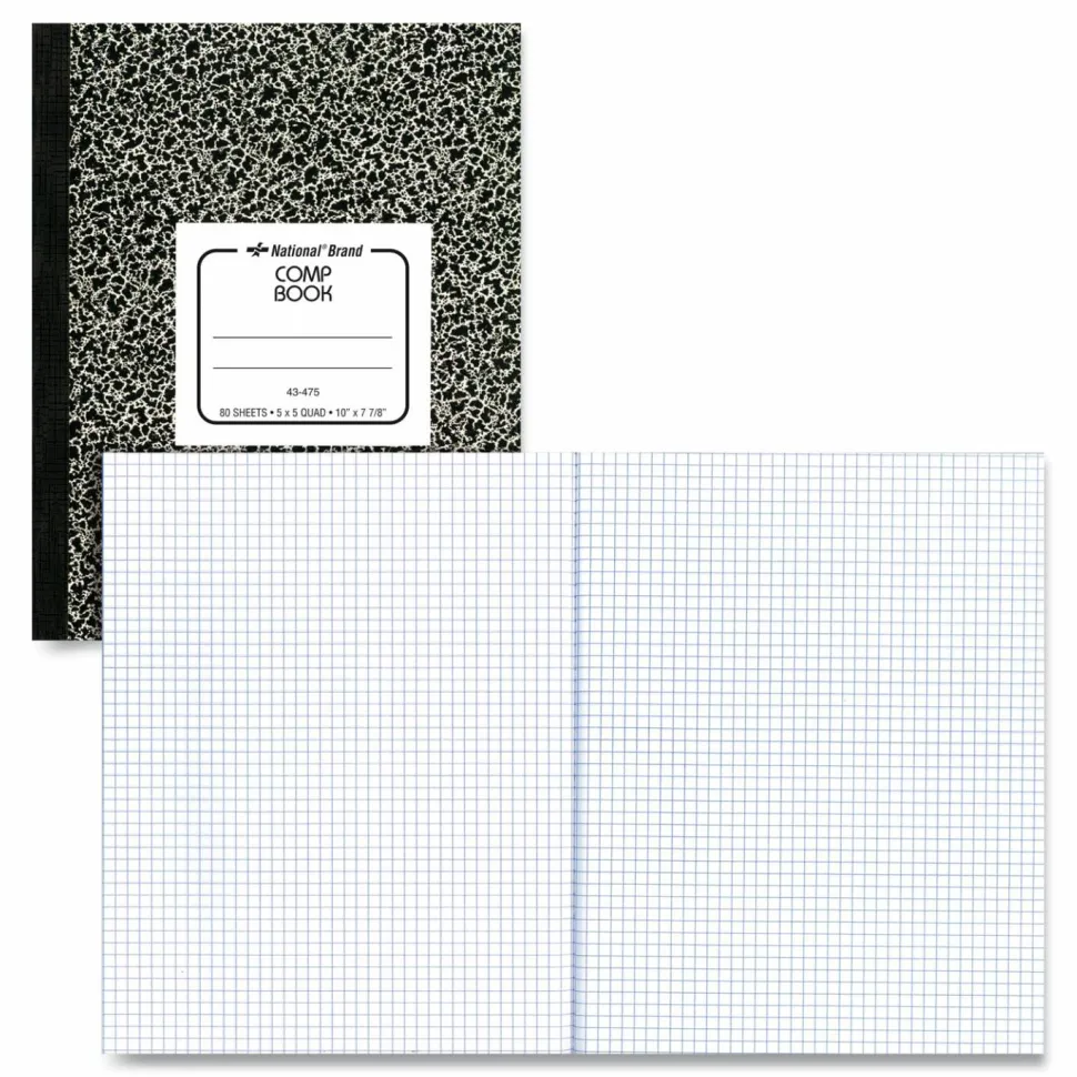 National Composition Book, Quadrille Rule (5 sq/in), Black Marble Cover, (80) 10 x 7.88 Sheets