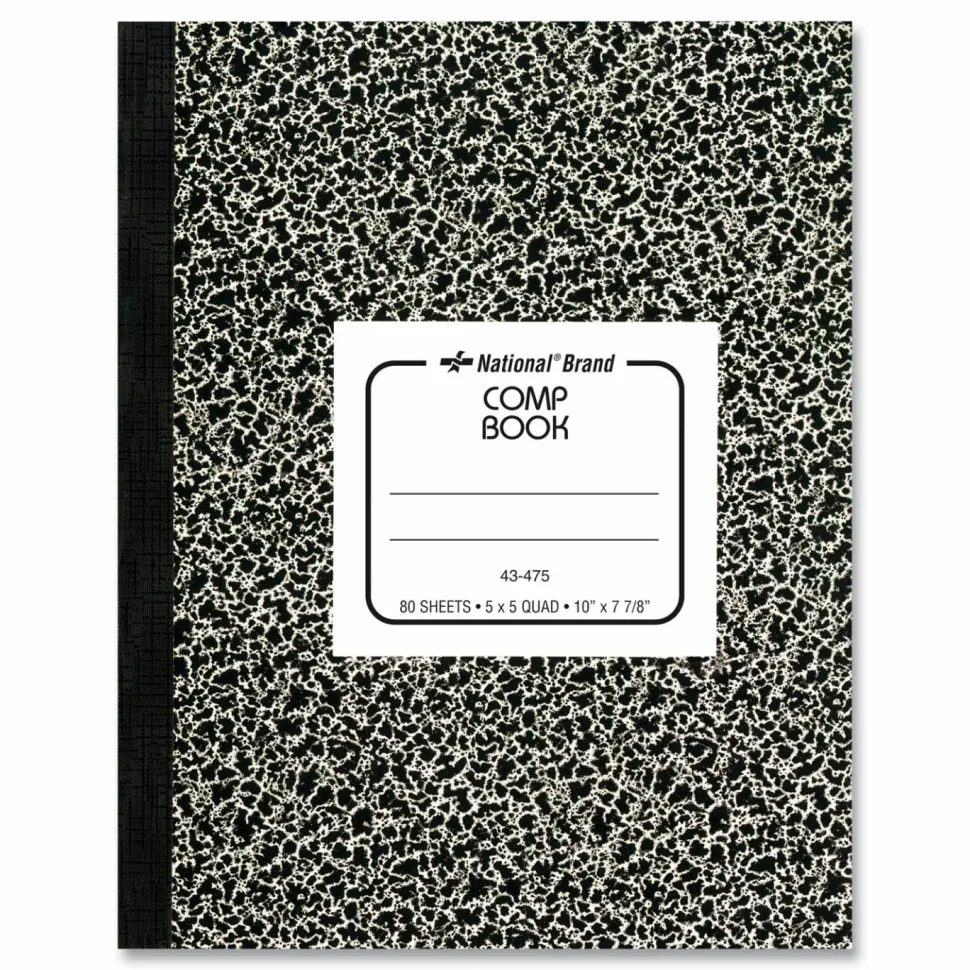 National Composition Book, Quadrille Rule (5 sq/in), Black Marble Cover, (80) 10 x 7.88 Sheets