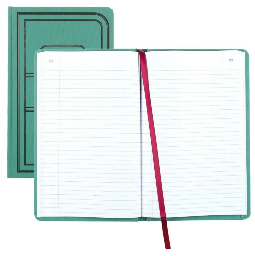 National Sewn Canvas Account Book, 12 1/8" x 7 5/8", 50% Recycled, Green, 35 Lines Per Page, Book Of 500 Pages