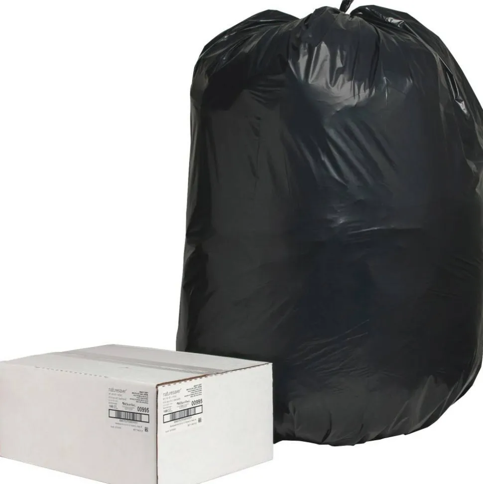Nature Saver 2 mil Heavy Duty Can Liners, 55 60 Gallons, 38" x 58", 75% Recycled, Black, Box Of 100