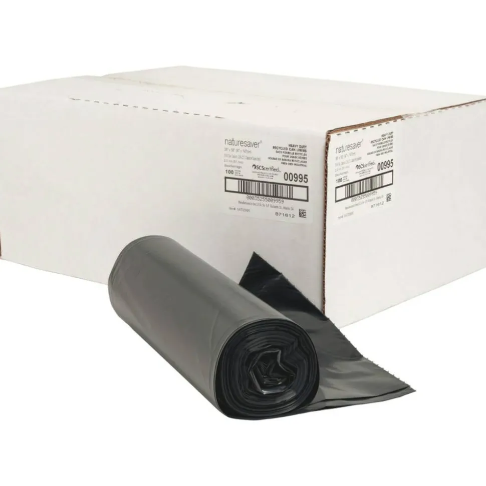 Nature Saver 2 mil Heavy Duty Can Liners, 55 60 Gallons, 38" x 58", 75% Recycled, Black, Box Of 100