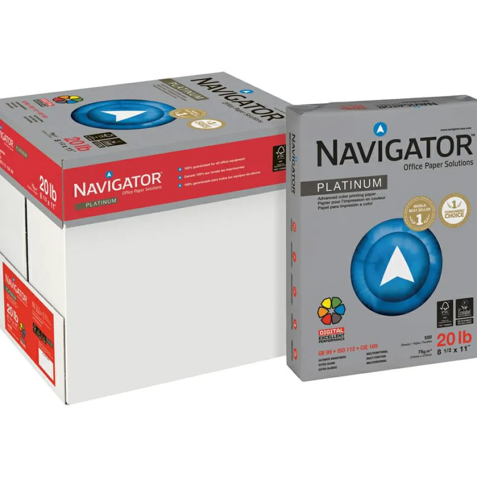 Navigator Platinum Office Multi-Use Paper, 10 Reams, Bright White, Letter Size (8 1/2" x 11"), 20 Lb, Smooth