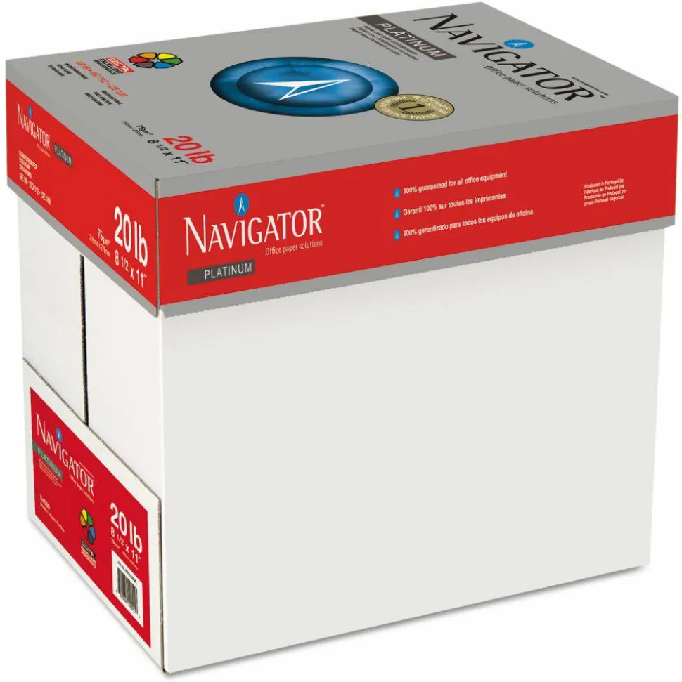 Navigator Platinum Office Multi-Use Paper, 10 Reams, Bright White, Letter Size (8 1/2" x 11"), 20 Lb, Smooth