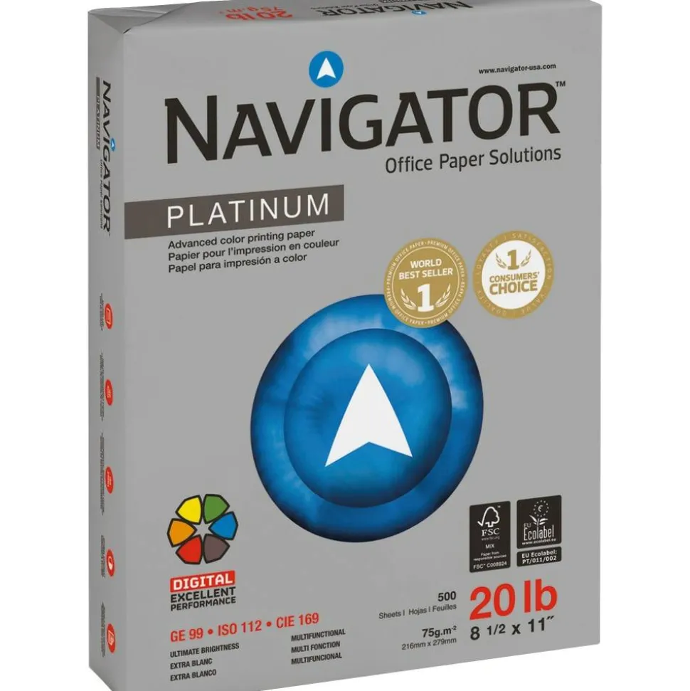 Navigator Platinum Office Multi-Use Paper, 10 Reams, Bright White, Letter Size (8 1/2" x 11"), 20 Lb, Smooth