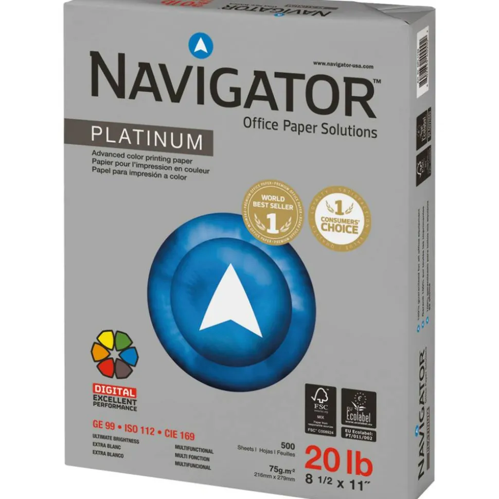 Navigator Platinum Office Multi-Use Paper, 10 Reams, Bright White, Letter Size (8 1/2" x 11"), 20 Lb, Smooth
