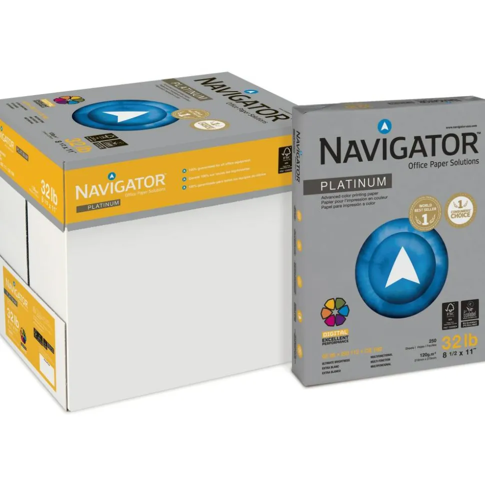 Navigator Platinum Office Multi-Use Printer & Copy Paper, Bright White, Letter (8.5" x 11"),, 2000 Sheets Per Case, 32 Lb, 99 Brightness
