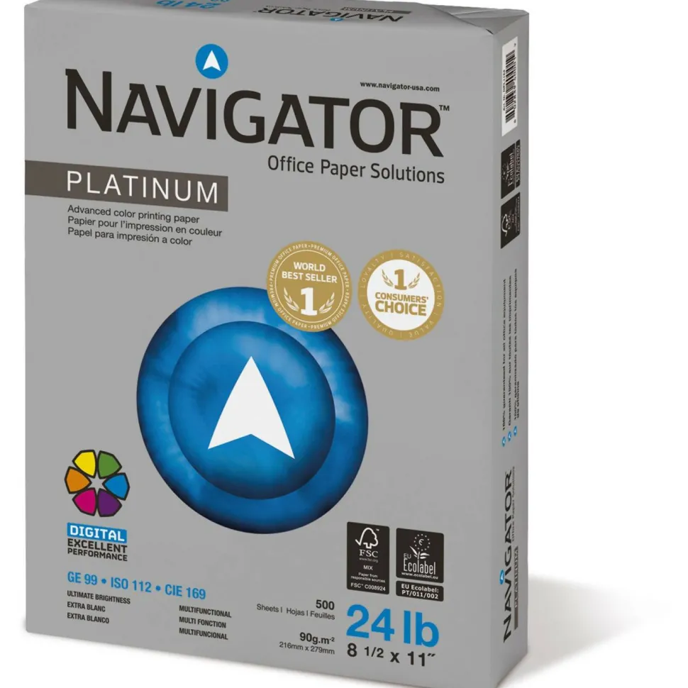Navigator Platinum Paper, 99 Bright, 24 lb Bond Weight, 8.5 x 11, White, 500 Sheets/Ream, 10 Reams/Carton