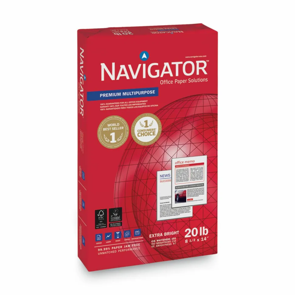Navigator Premium Multipurpose Copy Paper, 97 Bright, 20 lb Bond Weight, 8.5 x 14, White, 500 Sheets/Ream, 10 Reams/Carton