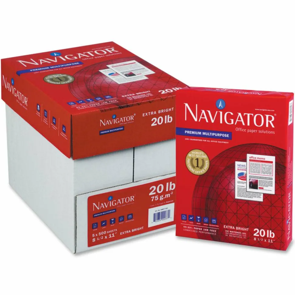 Navigator Premium Multipurpose Copy Paper, 97 Bright, 20 lb Bond Weight, 8.5 x 14, White, 500 Sheets/Ream, 10 Reams/Carton