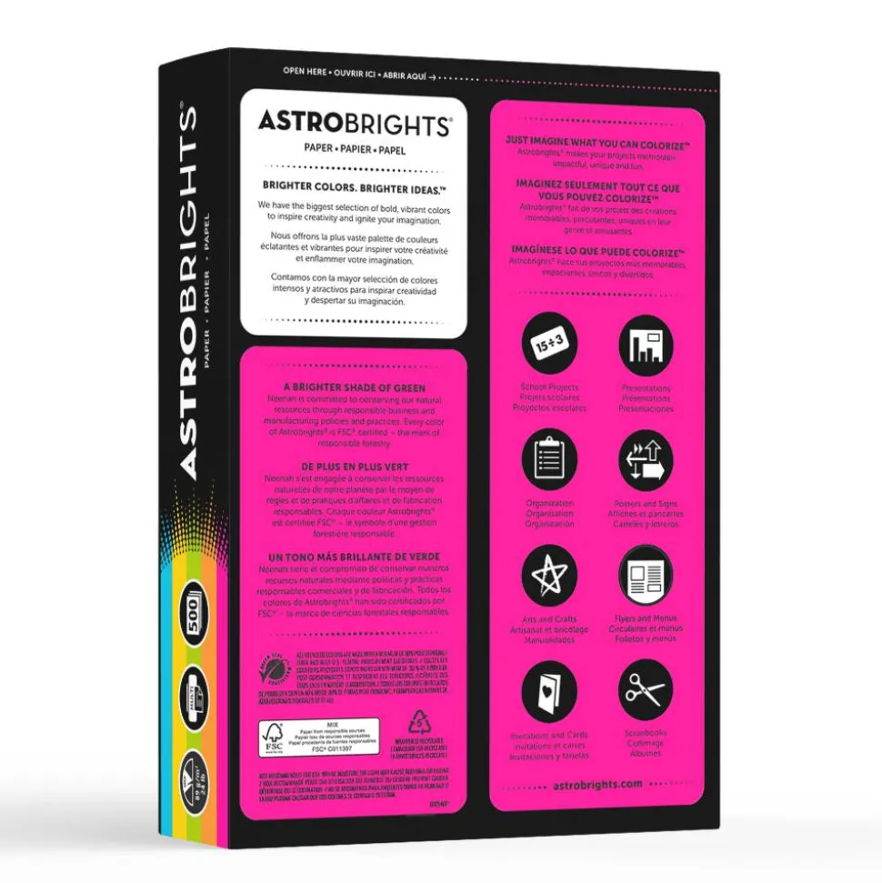 Neenah Astrobrights Bright Color Copy Paper, 1 Ream, Bright Assortment, Letter (8.5" x 11"), 500 Sheets Per Ream, 24 Lb, 94 Brightness