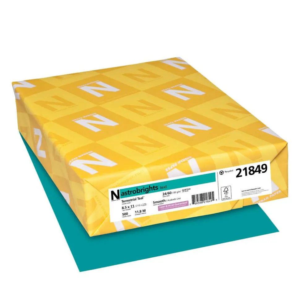 Neenah Astrobrights Bright Color Copy Paper, 1 Ream, Terrestrial Teal, Letter (8.5" x 11"), 500 Sheets Per Ream, 24 Lb, 94 Brightness, 30% Recycled