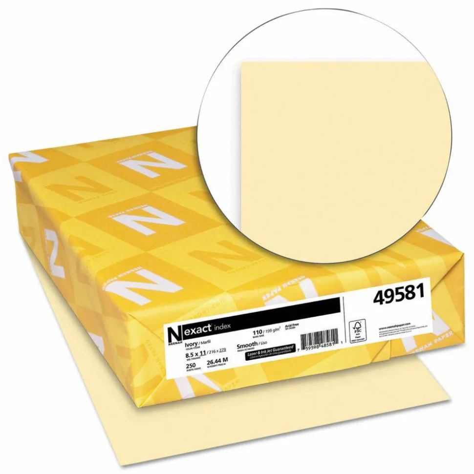 Neenah Exact Index Card Stock, 8 1/2" x 11", 110 Lb., Ivory, Pack Of 250 Sheets