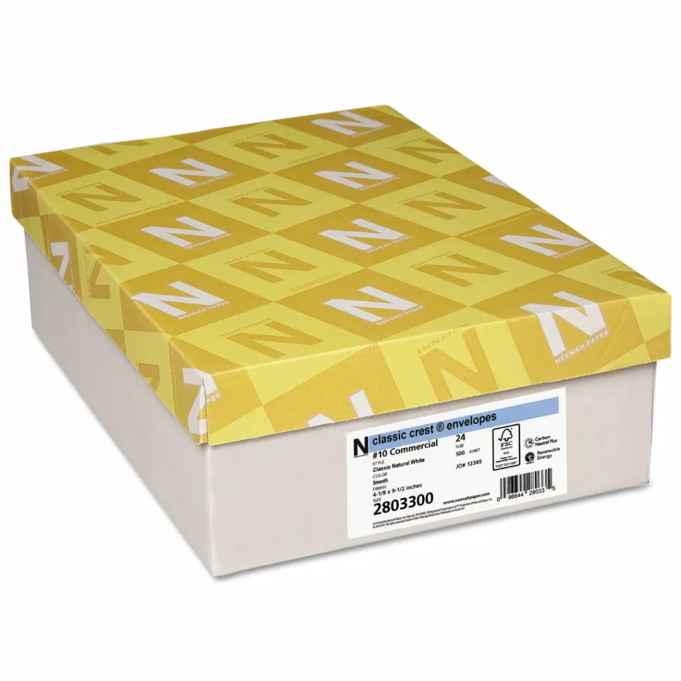 Neenah Paper CLASSIC CREST #10 Envelope, Commercial Flap, Gummed Closure, 4.13 x 9.5, Classic Natural White, 500/Box