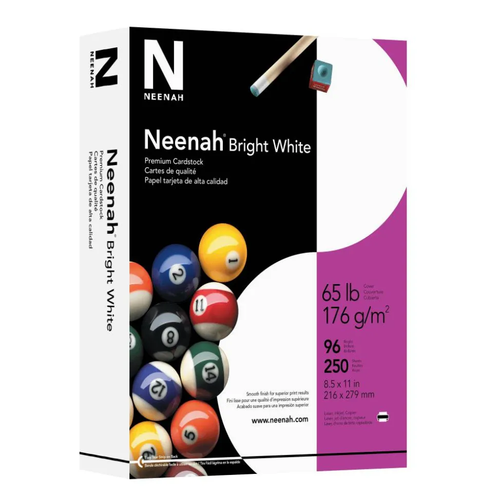 Neenah Premium Card Stock, Bright White, Letter (8.5" x 11"), 65 Lb, Pack Of 250