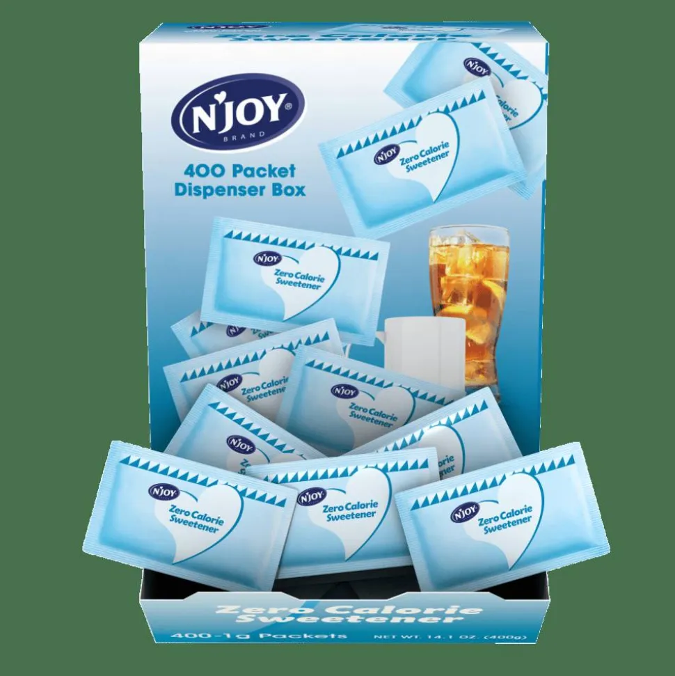 N'JOY Aspartame Packets With Dispenser, Blue, Box Of 400