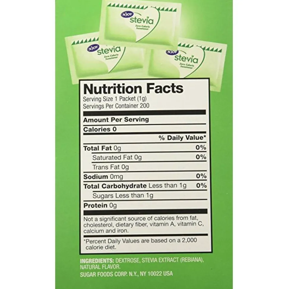 N'JOY Green Stevia Packets With Dispenser, Green, Box Of 200