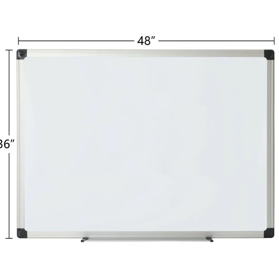 Non-Magnetic Melamine Dry-Erase Whiteboard, 36" x 48", Aluminum Frame With Silver Finish