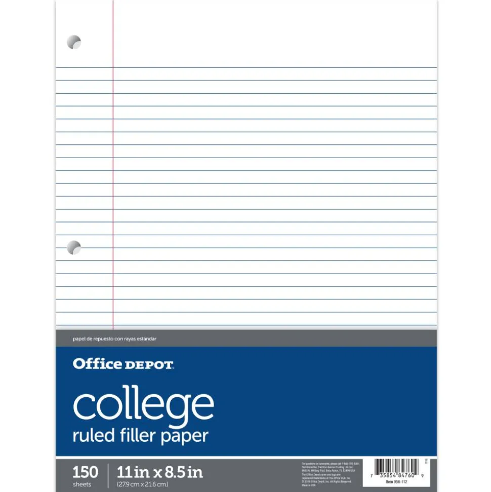 Notebook Filler Paper, College-Ruled, 8 1/2" x 11", 3-Hole Punched, White, Pack Of 150 Sheets