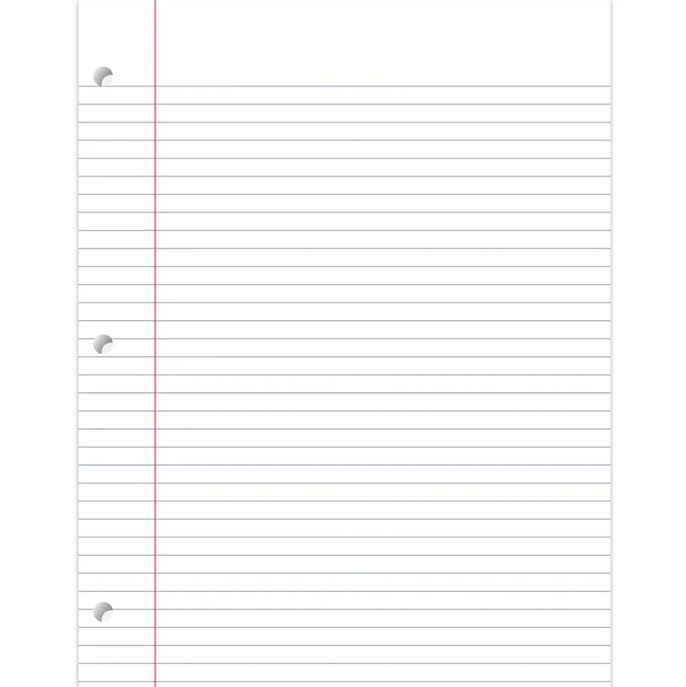 Notebook Filler Paper, College-Ruled, 8 1/2" x 11", 3-Hole Punched, White, Pack Of 150 Sheets
