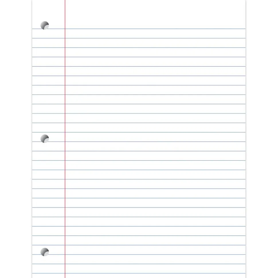 Notebook Filler Paper, Wide Ruled, 8" x 10 1/2", 3-Hole Punched, White, Pack Of 150 Sheets