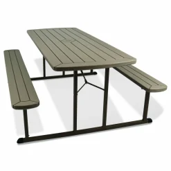 NPS Blow Molded Folding Picnic Table, Rectangular, 57w x 72d x 29.5h, Brown Top, Brown Base/Legs