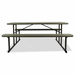 NPS Blow Molded Folding Picnic Table, Rectangular, 57w x 72d x 29.5h, Brown Top, Brown Base/Legs