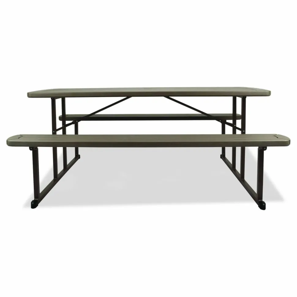 NPS Blow Molded Folding Picnic Table, Rectangular, 57w x 72d x 29.5h, Brown Top, Brown Base/Legs