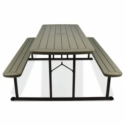NPS Blow Molded Folding Picnic Table, Rectangular, 57w x 72d x 29.5h, Brown Top, Brown Base/Legs