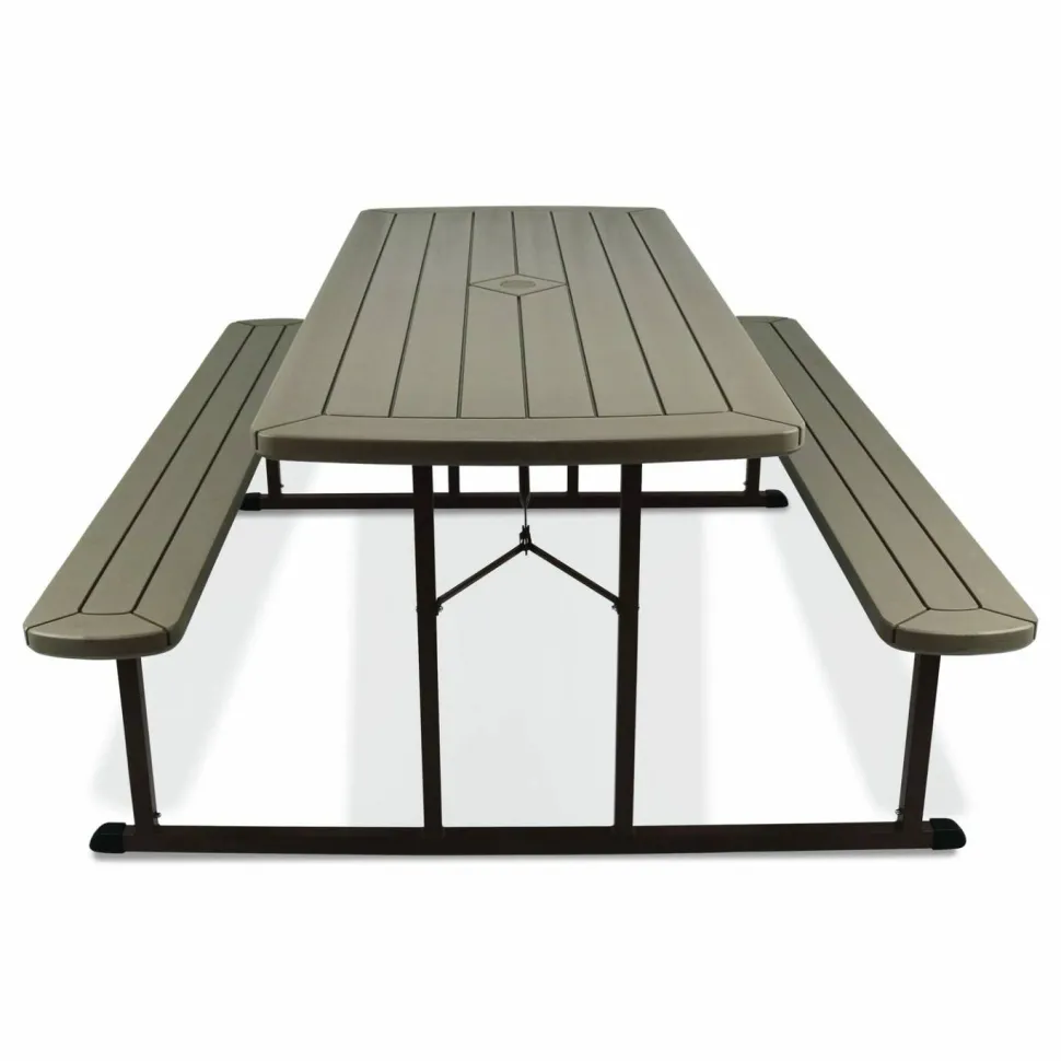 NPS Blow Molded Folding Picnic Table, Rectangular, 57w x 72d x 29.5h, Brown Top, Brown Base/Legs
