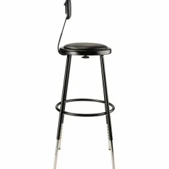 NPS 6400 Series Height Adj Heavy Duty Vinyl Steel Stool w/Backrest, Supports 300 lb, 25"-33" Seat Ht, Black