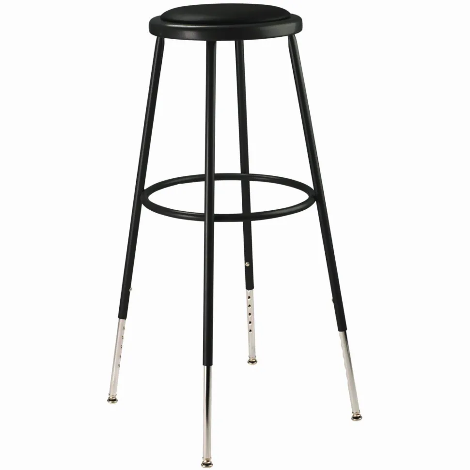 NPS 6400 Series Height Adjustable HD Vinyl Padded Steel Stool, Supports 500 lb, 30.5" to 38.5" Seat Height, Black Seat/Base