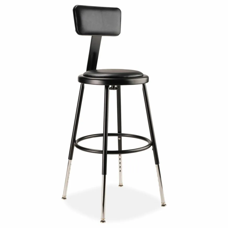 NPS 6400 Series Height Adjustable Heavy Duty Vinyl Steel Stool with Backrest, Supports 300 lb, 19" to 27" Seat Height, Black
