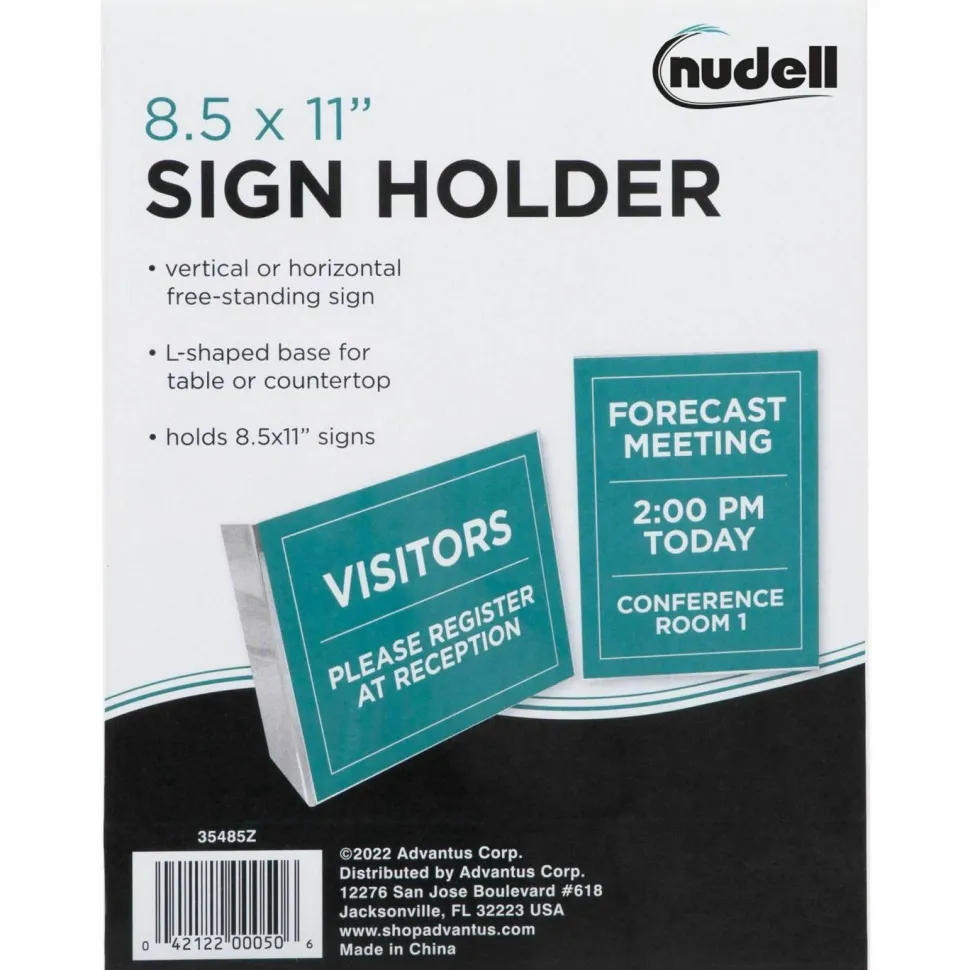 NuDell Clear Plastic Slanted L-Shaped Countertop Sign Holder, Side-Load, Horizontal/Vertical Orientation, 8.5 x 11 Insert