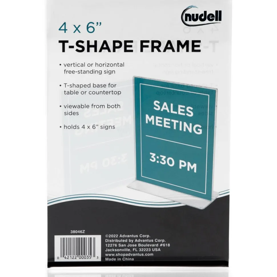 Nu-Dell Double-sided Sign Holder, 4"W x 6"H, Rectangular Shape, Double-sided, Self-standing, Plastic, Clear