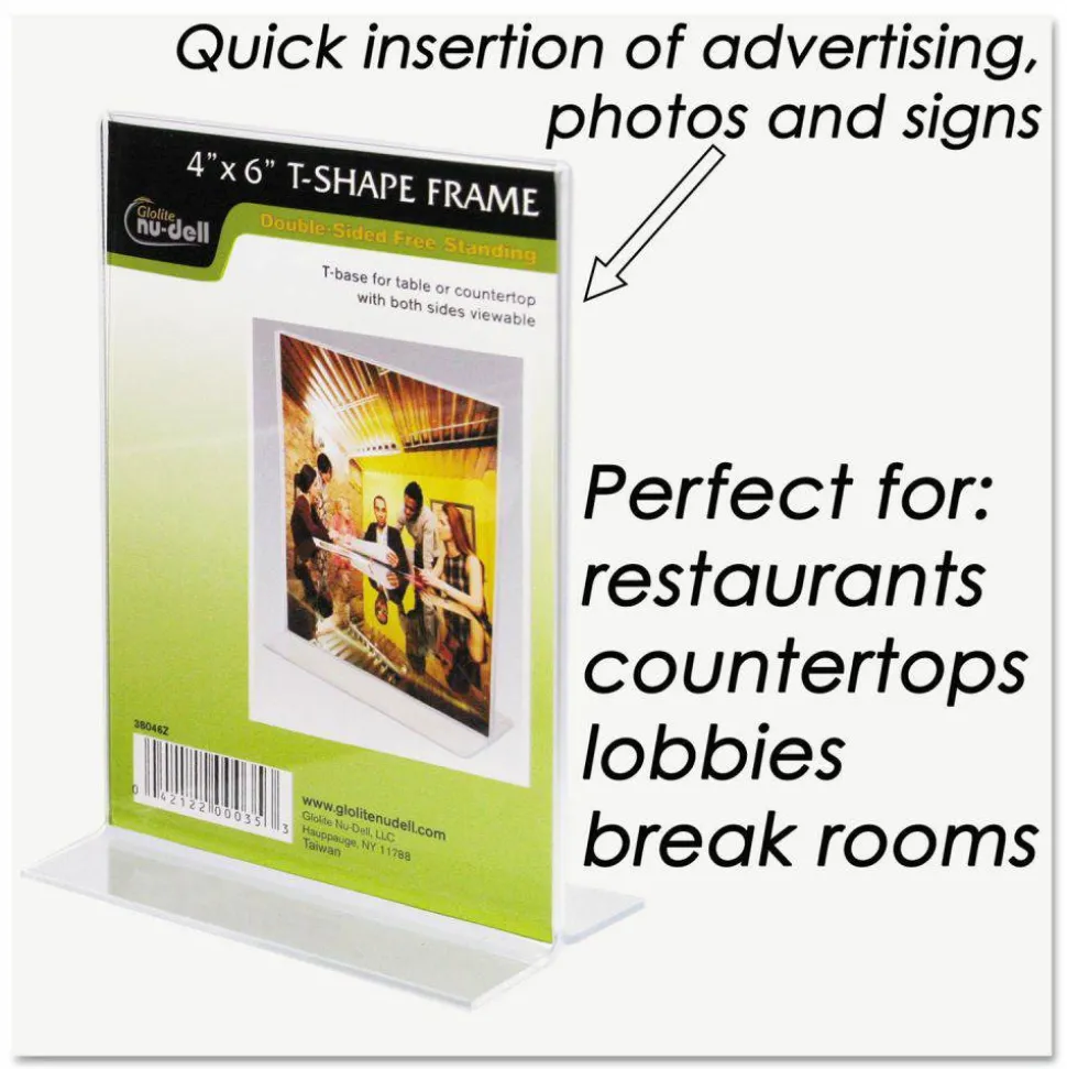 Nu-Dell Double-sided Sign Holder, 4"W x 6"H, Rectangular Shape, Double-sided, Self-standing, Plastic, Clear