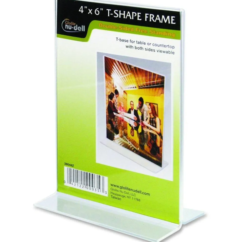 Nu-Dell Double-sided Sign Holder, 4"W x 6"H, Rectangular Shape, Double-sided, Self-standing, Plastic, Clear