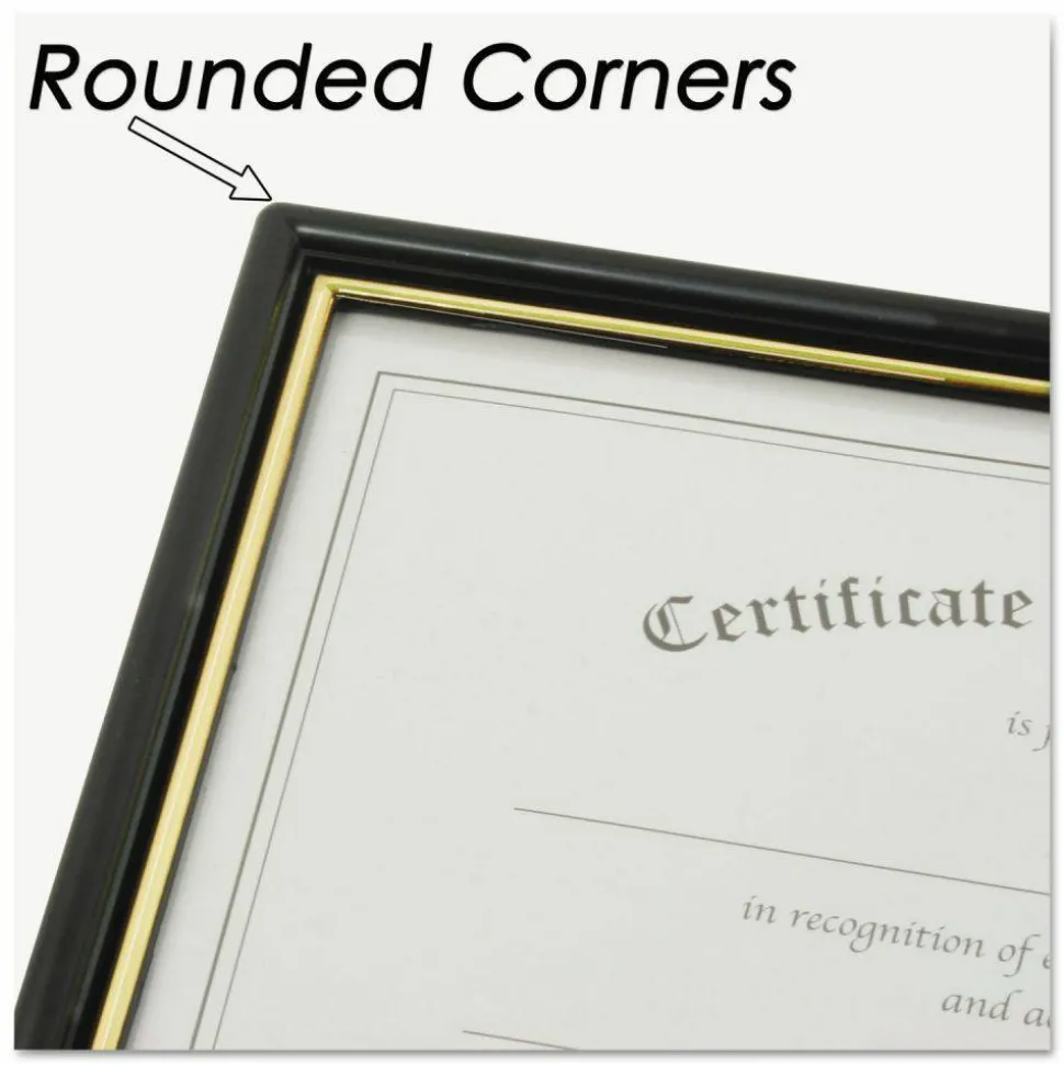 NuDell EZ Mount Document Frame with Trim Accent and Plastic Face, Plastic, 8.5 x 11 Insert, Black/Gold