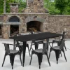 Oakley Commercial Grade 31.5" x 63" Rectangular Black Metal Indoor-Outdoor Table Set with 6 Arm Chairs