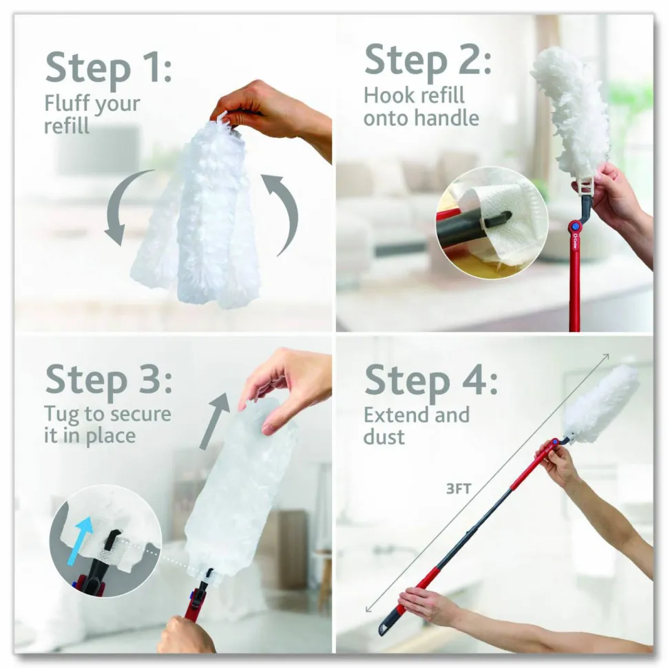 O-Cedar Flex and Catch Duster Heavy-Duty Refills, Polyester, White, 5/Pack