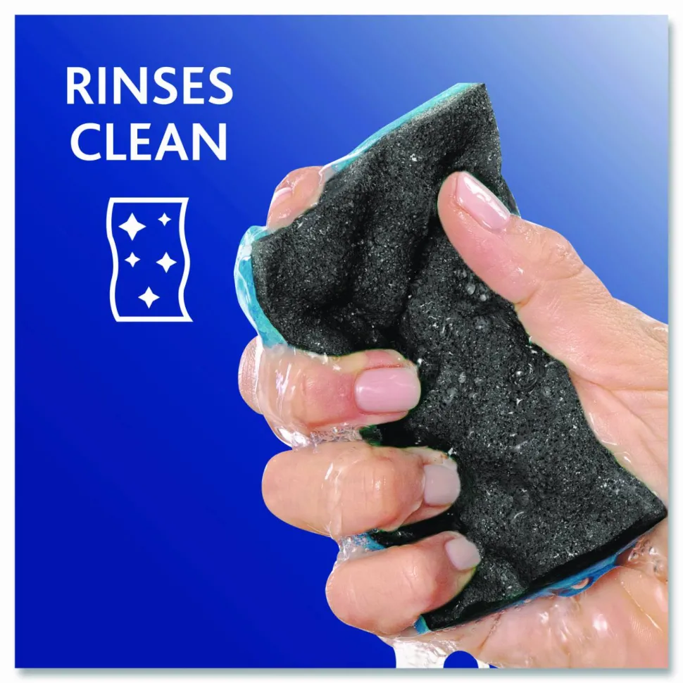 O-Cedar Scrunge Heavy-Duty Sponge, 2.63 x 4.25, 1" Thick, Black/Blue, 2/Pack