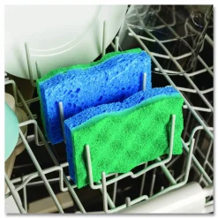 O-Cedar Scrunge Non-Scratch Scrub Sponge, 2.63 x 4.25, 1" Thick, Green/Blue, 2/Pack