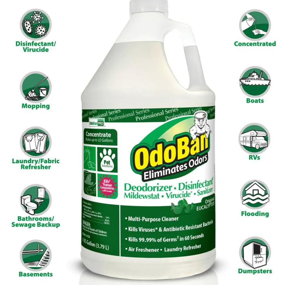 OdoBan Multi-Purpose Deodorizer & Disinfectant Concentrate, Eucalyptus Scent, 128 Oz Bottle