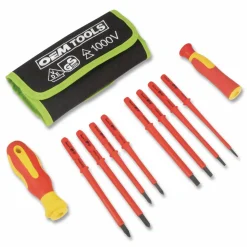 OEMTOOLS Insulated 10-Piece Interchangeable Bit Screwdriver Set, Metric Phillips and Slotted Blade Bits, Orange/Yellow Handle