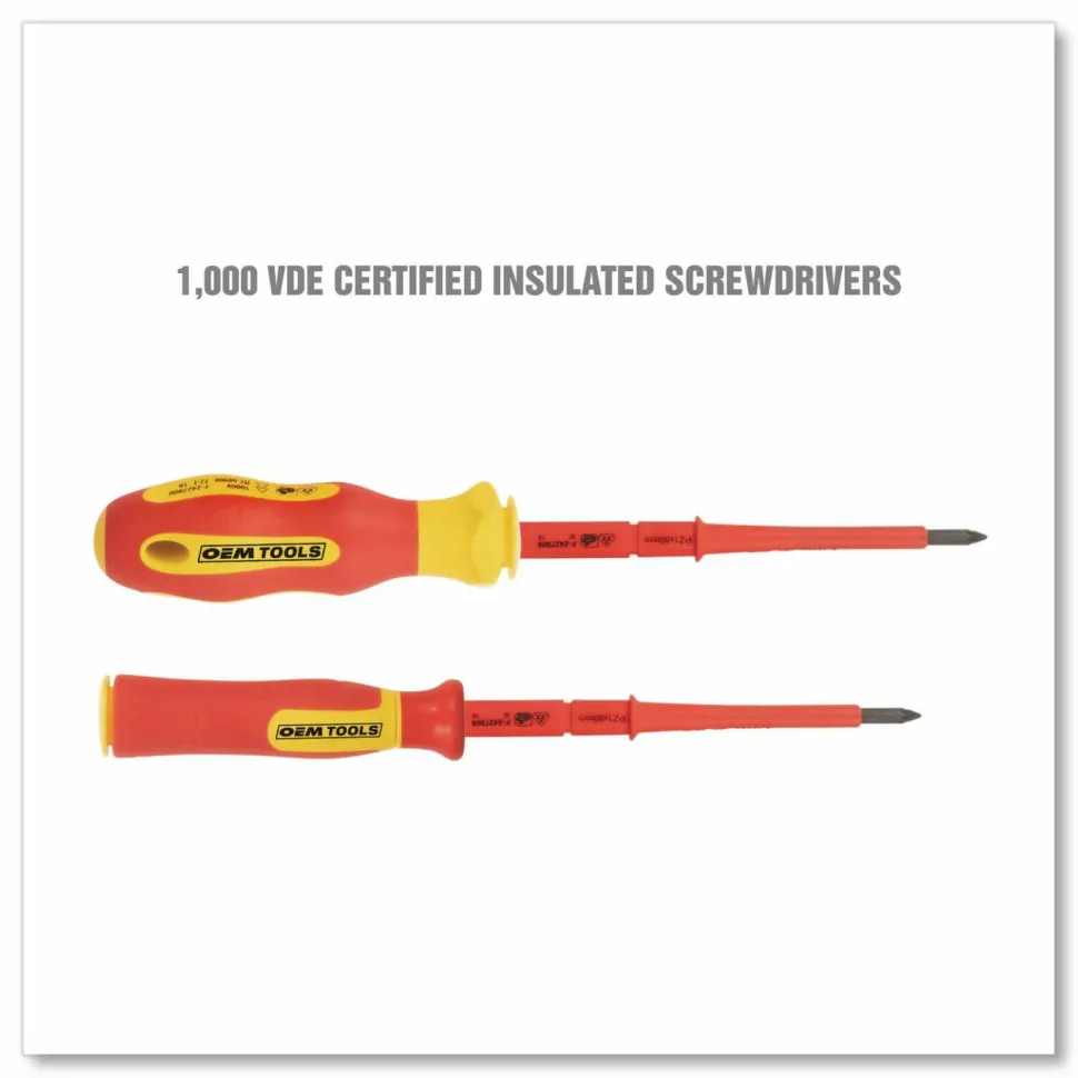 OEMTOOLS Insulated 10-Piece Interchangeable Bit Screwdriver Set, Metric Phillips and Slotted Blade Bits, Orange/Yellow Handle